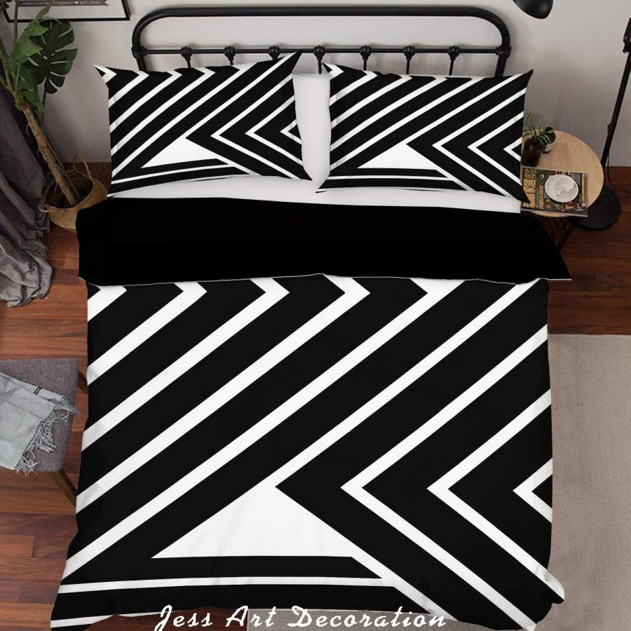 3D White Black Geometric Stripes Quilt Cover Set Bedding Set Pillowcases 21