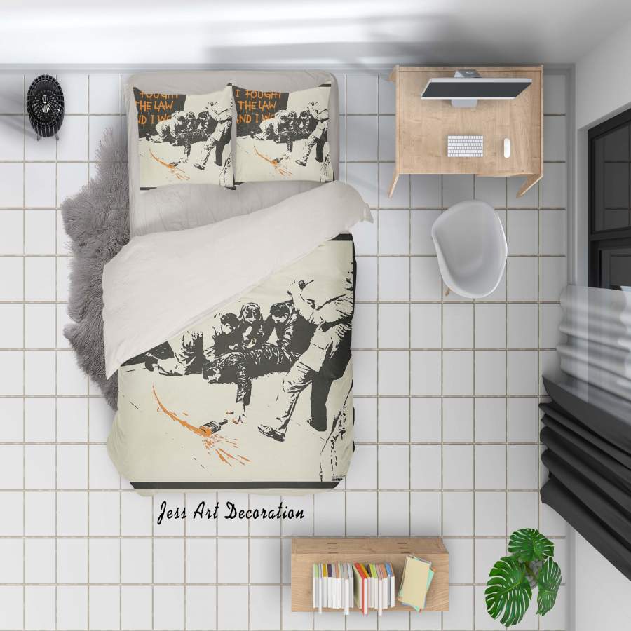 3D Banksy I Fought the Law Letterd Quilt Cover Set Bedding Set Duvet Cover Pillowcases  ZY D32