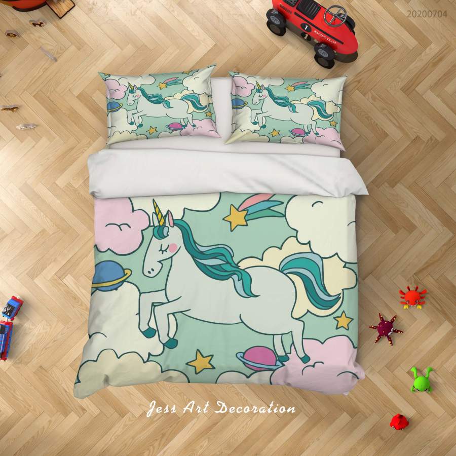 3D Green Stars Unicorn Quilt Cover Set Bedding Set Duvet Cover Pillowcases SF127