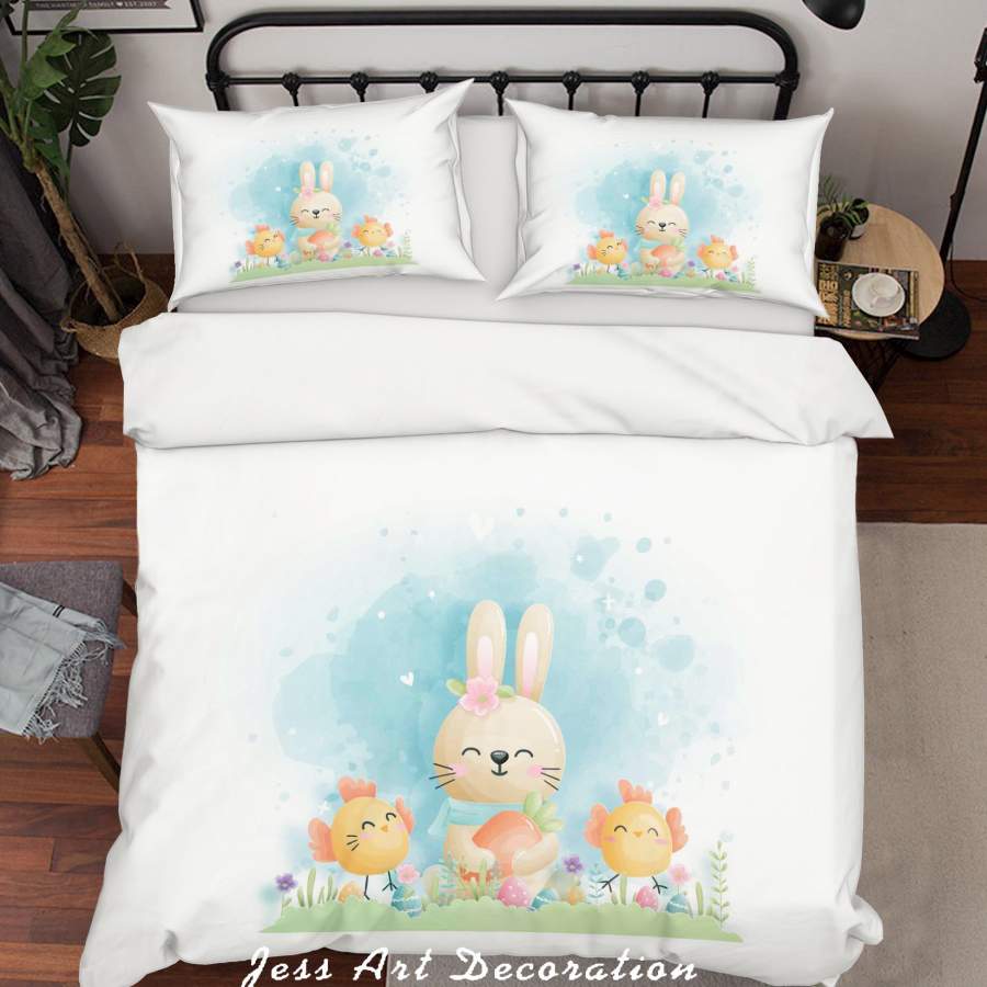 3D White Blue Chick Rabbit Quilt Cover Set Bedding Set Duvet Cover Pillowcases SF69