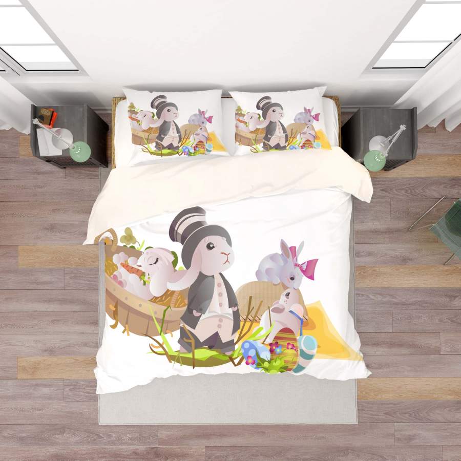 3D White Cartoon Rabbit Quilt Cover Set Bedding Set Duvet Cover Pillowcases SF