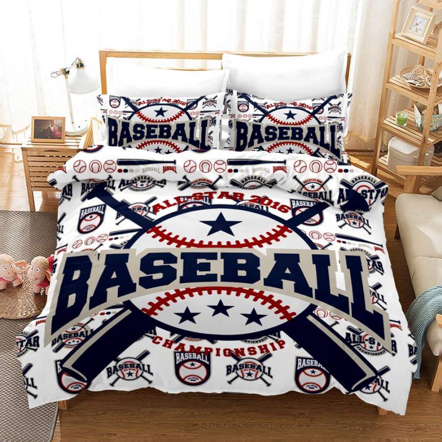 3D White Baseball Quilt Cover Set Bedding Set Pillowcases 13