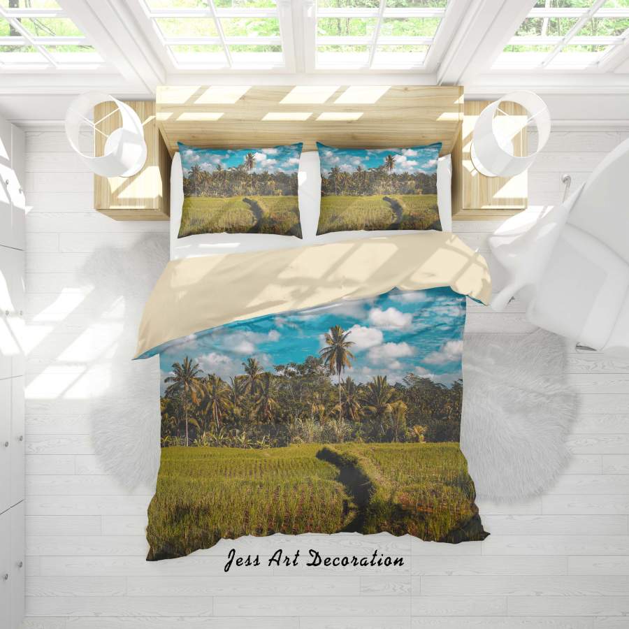 3D Coconut Trees Blue Sky Wheat Fields Quilt Cover Set Bedding Set Duvet Cover Pillowcases A117 LQH