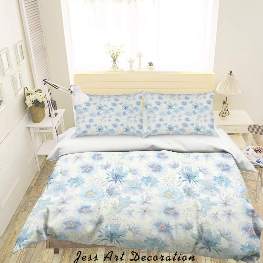 3D Blue Floral Quilt Cover Set Bedding Set Duvet Cover Pillowcases SF20