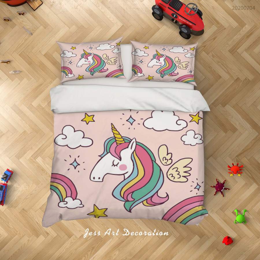 3D Pink Unicorn Rainbow Star Quilt Cover Set Bedding Set Duvet Cover Pillowcases SF09