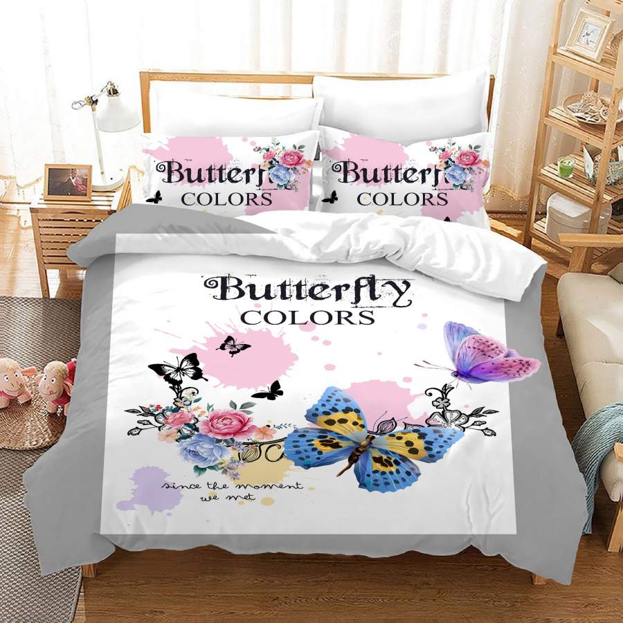 3D Colorful Butterfly Quilt Cover Set Bedding Set Duvet Cover Pillowcases JN 1115