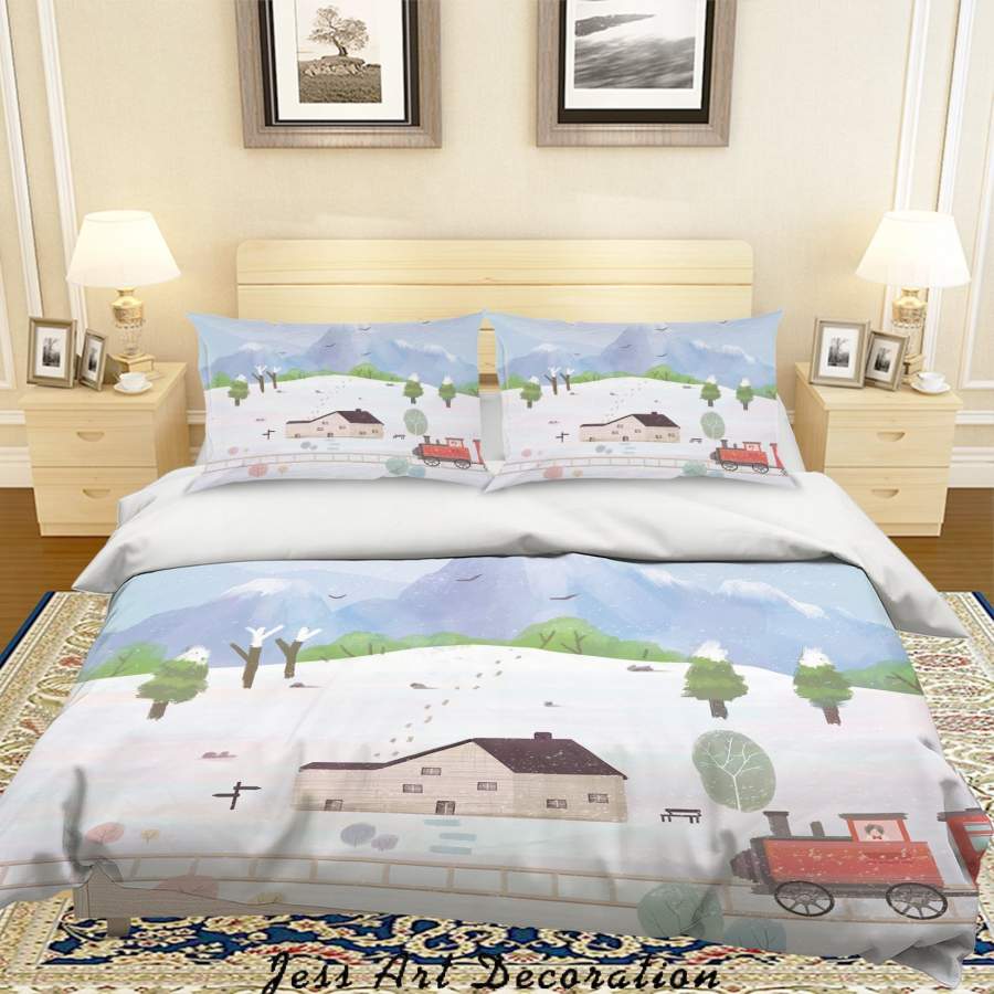 3D Snow House Tree Painting Quilt Cover Set Bedding Set Duvet Cover Pillowcases A486 LQH