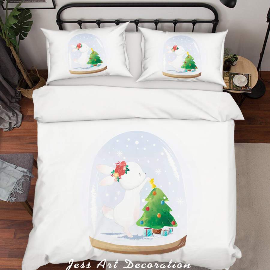 3D White Cartoon Rabbit Crystal Ball Quilt Cover Set Bedding Set Duvet Cover Pillowcases SF85