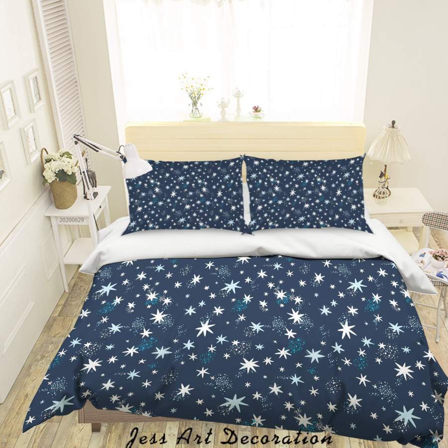 3D Blue Stars Quilt Cover Set Bedding Set Duvet Cover Pillowcases SF02