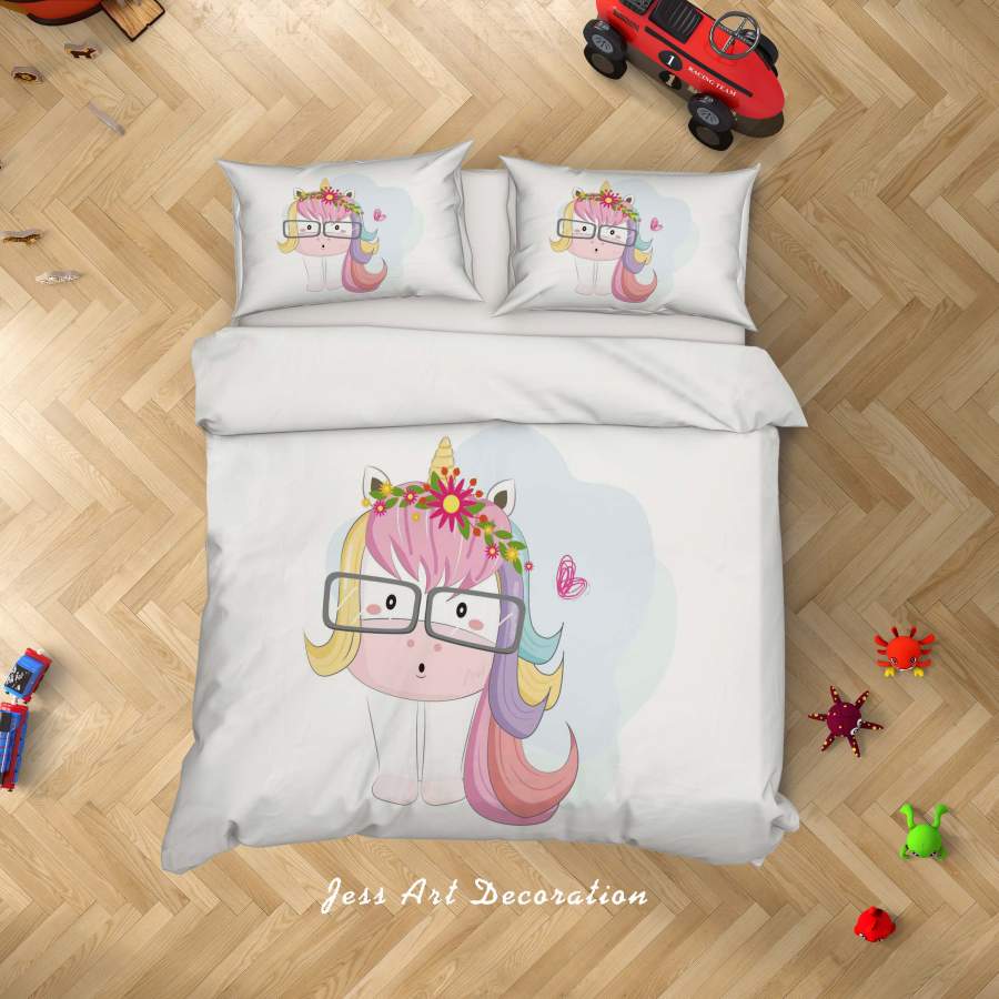 3D White Cartoon Unicorn Quilt Cover Set Bedding Set Duvet Cover Pillowcases SF52