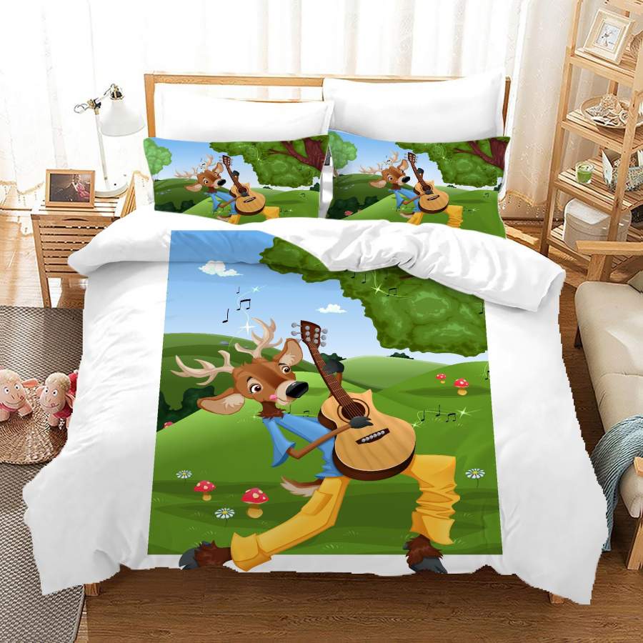 3D Cartoon Deer Guitar Park Quilt Cover Set Bedding Set Duvet Cover Pillowcases A646 LQH