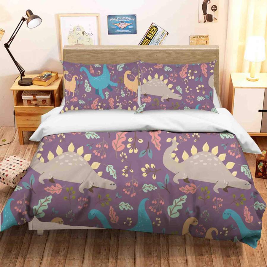 3D Dinosaur Pattern Purple Quilt Cover Set Bedding Set Pillowcases 26