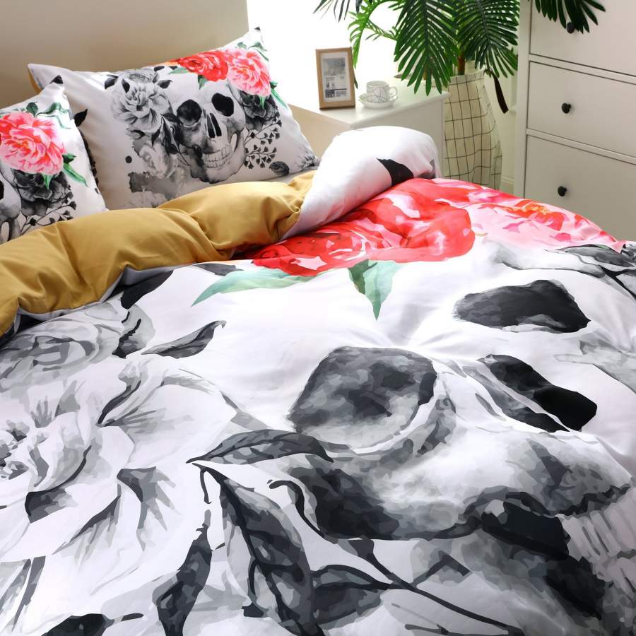 3D Watercolor Skull Flower Quilt Cover Set Bedding Set Pillowcases 92