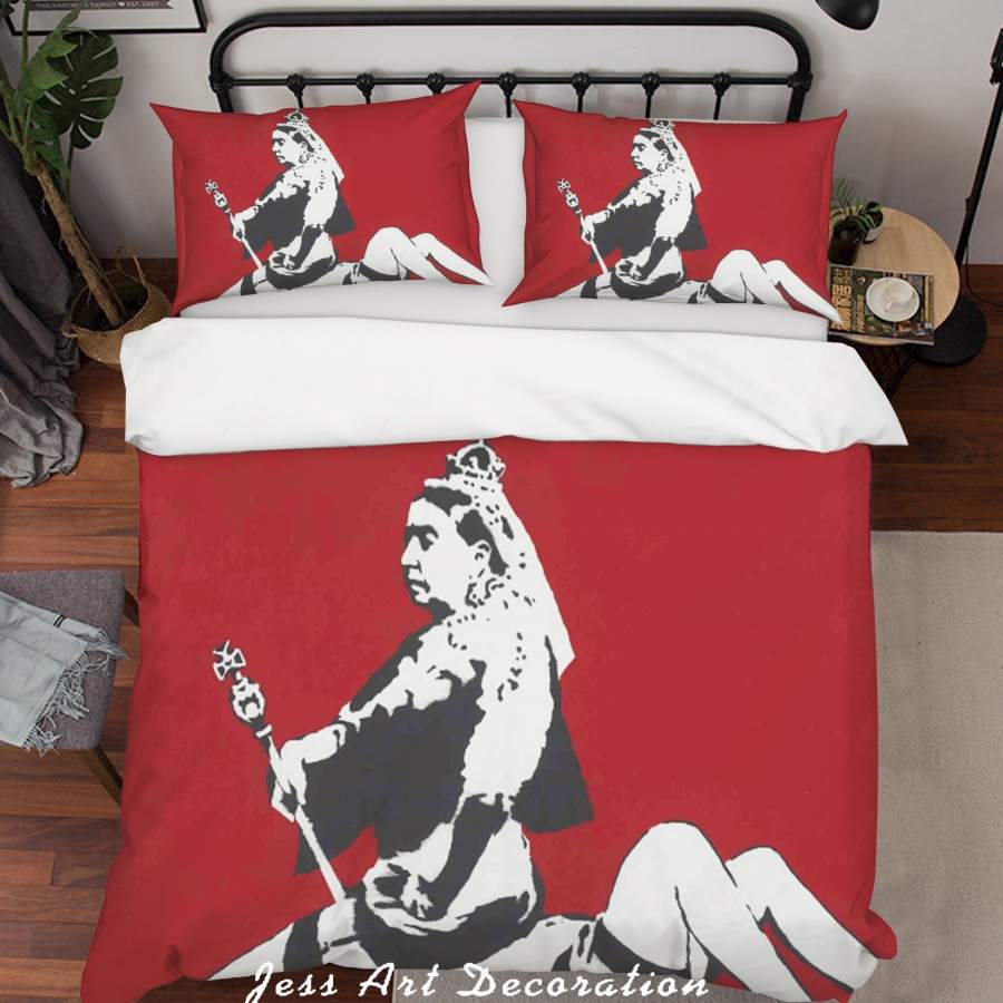 3D Red Background Banksy Queen Victoria Quilt Cover Set Bedding Set Duvet Cover Pillowcases  ZY D49