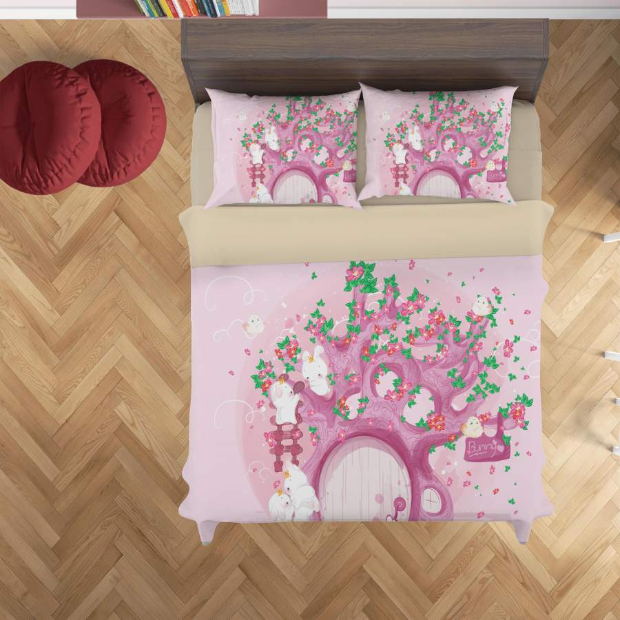 3D Cartoon Pink Tree House Rabbit Quilt Cover Set Bedding Set Duvet Cover Pillowcases A321 LQH