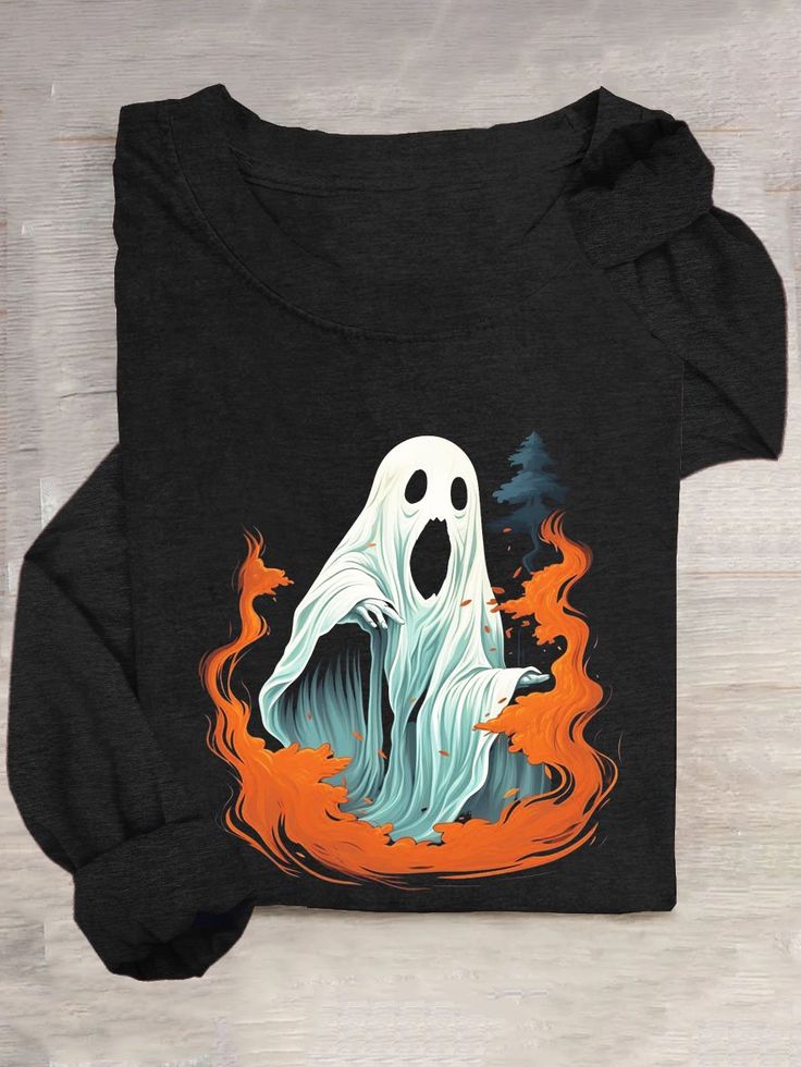 Women Casual Spring/Fall Halloween Halloween Crew Neck Cotton-Blend Regular H-Line Elasticity T-shirts, Halloween Costume Ideas, Shirt Outfit Ideas