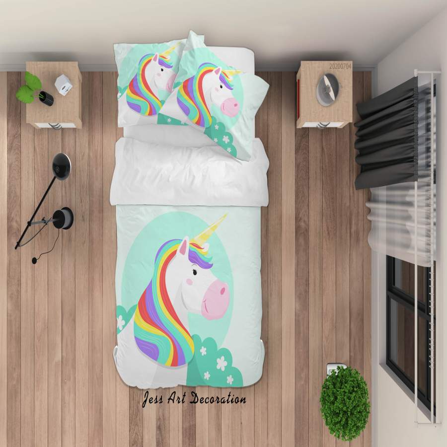 3D Green Unicorn Quilt Cover Set Bedding Set Duvet Cover Pillowcases SF172