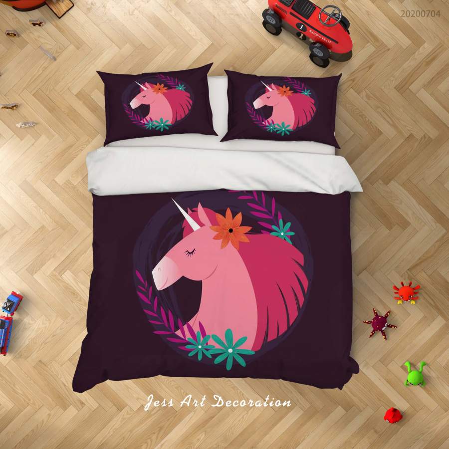 3D Dark Unicorn Floral Quilt Cover Set Bedding Set Duvet Cover Pillowcases SF285