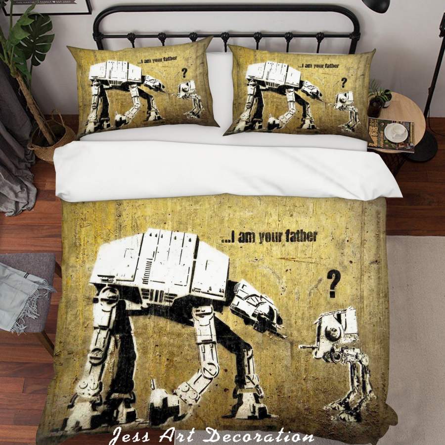 3D Banksy Robot Father Son Black White Quilt Cover Set Bedding Set Duvet Cover Pillowcases  ZY D74