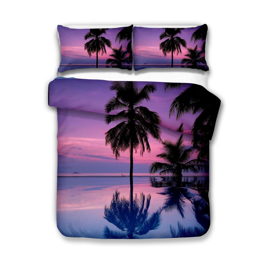 3D Purple Sea Coconut Tree Quilt Cover Set Bedding Set Pillowcases 285