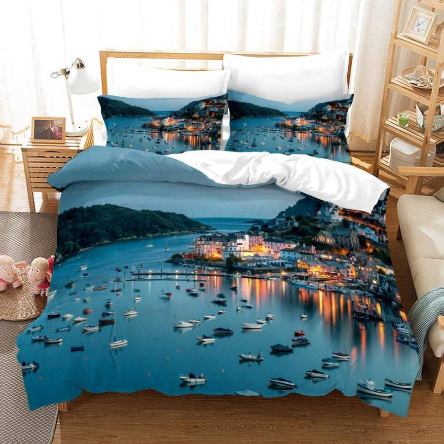 3D Coastal City Sailing Boat Quilt Cover Set Bedding Set Duvet Cover Pillowcases A531 LQH