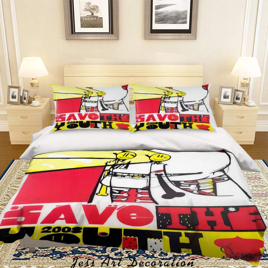 3D SIckboy Save The Youth Yellow Red Quilt Cover Set Bedding Set Duvet Cover Pillowcases  ZY D119