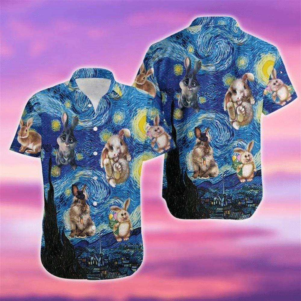 Vg Bunny Starry Night Easter Day Hawaii Shirt Aloha Hawaiian Shirt For Summer