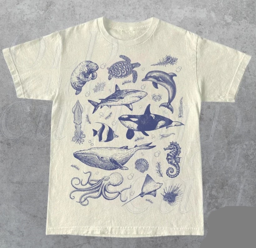 Vintage 90s Tattoo Sea Animal Shirt Outfit, Shirt Outfit Idea