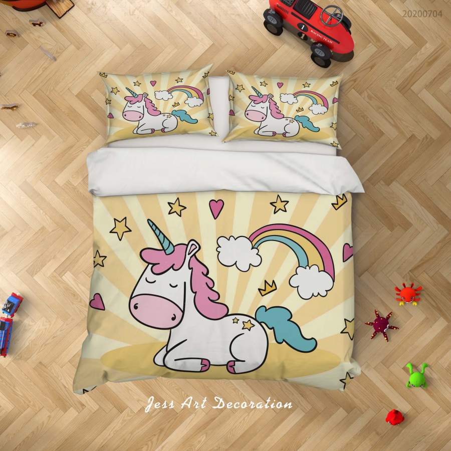 3D Yellow Unicorn Rainbow Quilt Cover Set Bedding Set Duvet Cover Pillowcases SF118