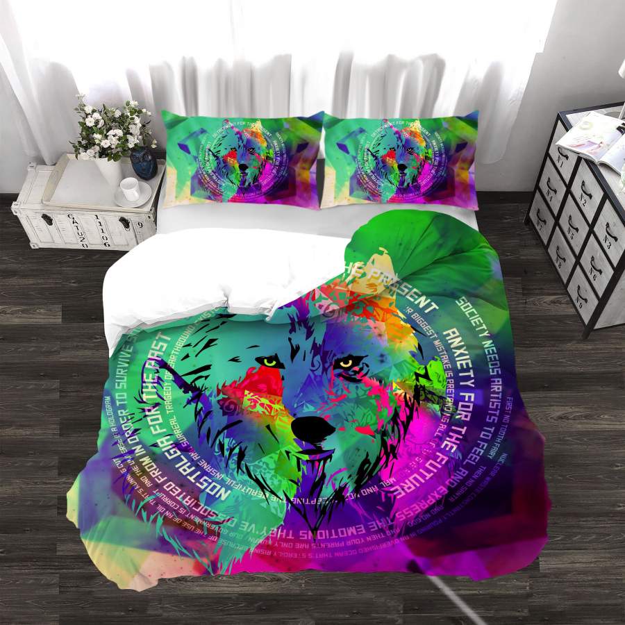 3D Green Pink Circle Wolf Quilt Cover Set Bedding Set Duvet Cover Pillowcases SF06